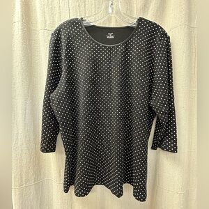 CJBANKS/Poka Dot/ blk/ white/ 100% Cotton/ layering top/ 3/4 sleeve/ Size 1X